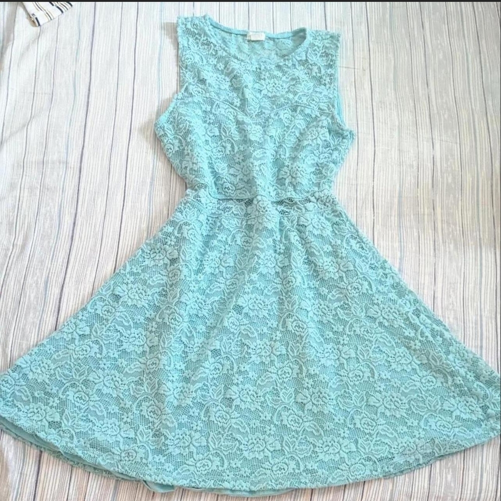 Semi Sheer Lace Dress in Icy Blue